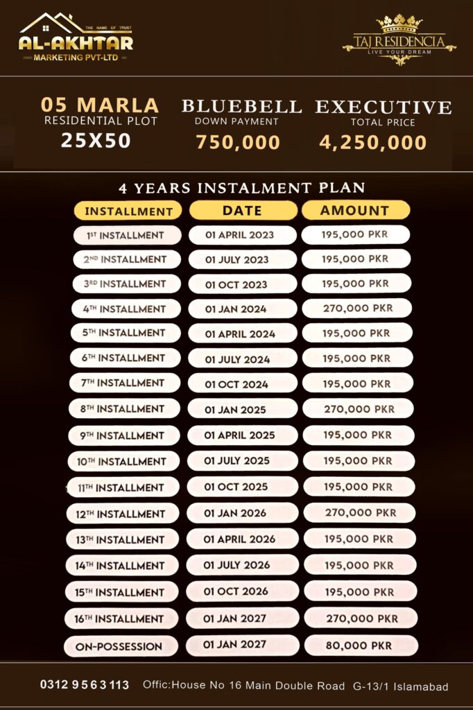 Taj-Residencia-Islamabad payment plan